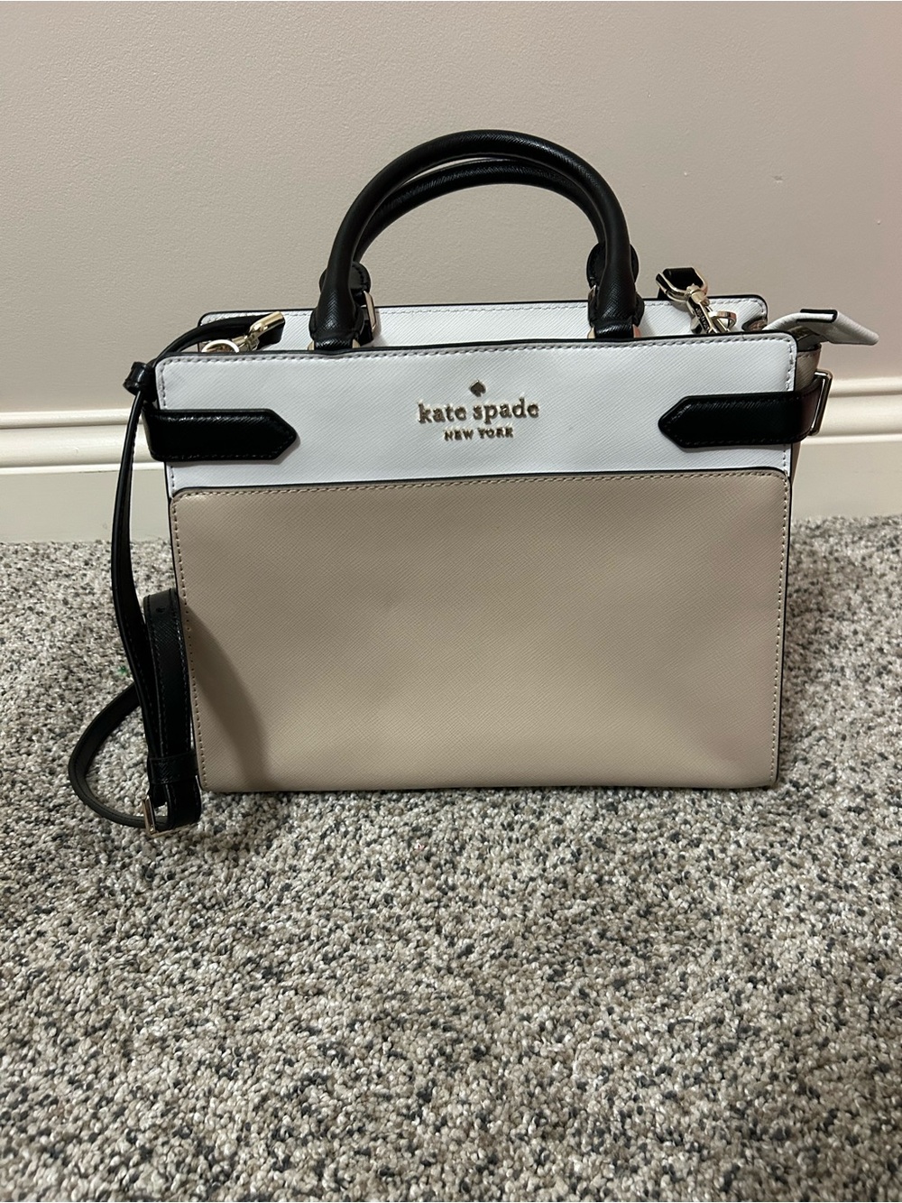 Kate Spade Two-Tone Beige, White & Black Structured Satchel